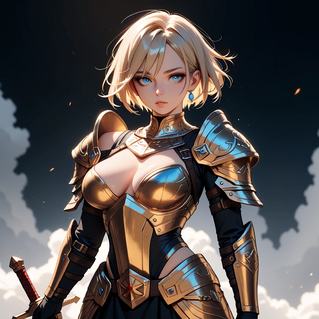 anime digital painting, 1girl, woman, elf sci-fi warpriest lord, (armor:1.3), bombshell hair, platinum hair, bombshell bob cut, average figure, (african, dark skin:0.6) <lora:EnvyStarlightDivergent01a:1.25>