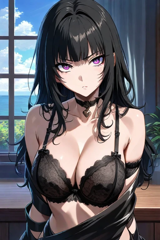 1women, gothic women, long messy black hair, look of annoyance, levitating while meditating, black eyes, attractive woman face, almond eyes,ultra quality, detailed and shadowed