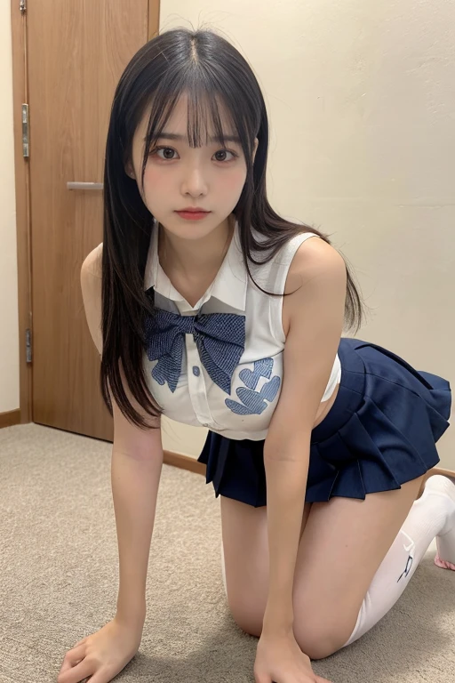 Japanese,6 years old,Baby Face、Ultra-flat chest、Ultra short height、An innocent smile、Flat chest close up、Unrealistic flat chest:1.85、cute,Primary school students,Primary school studentsの私服,Summer clothes、So small and so young