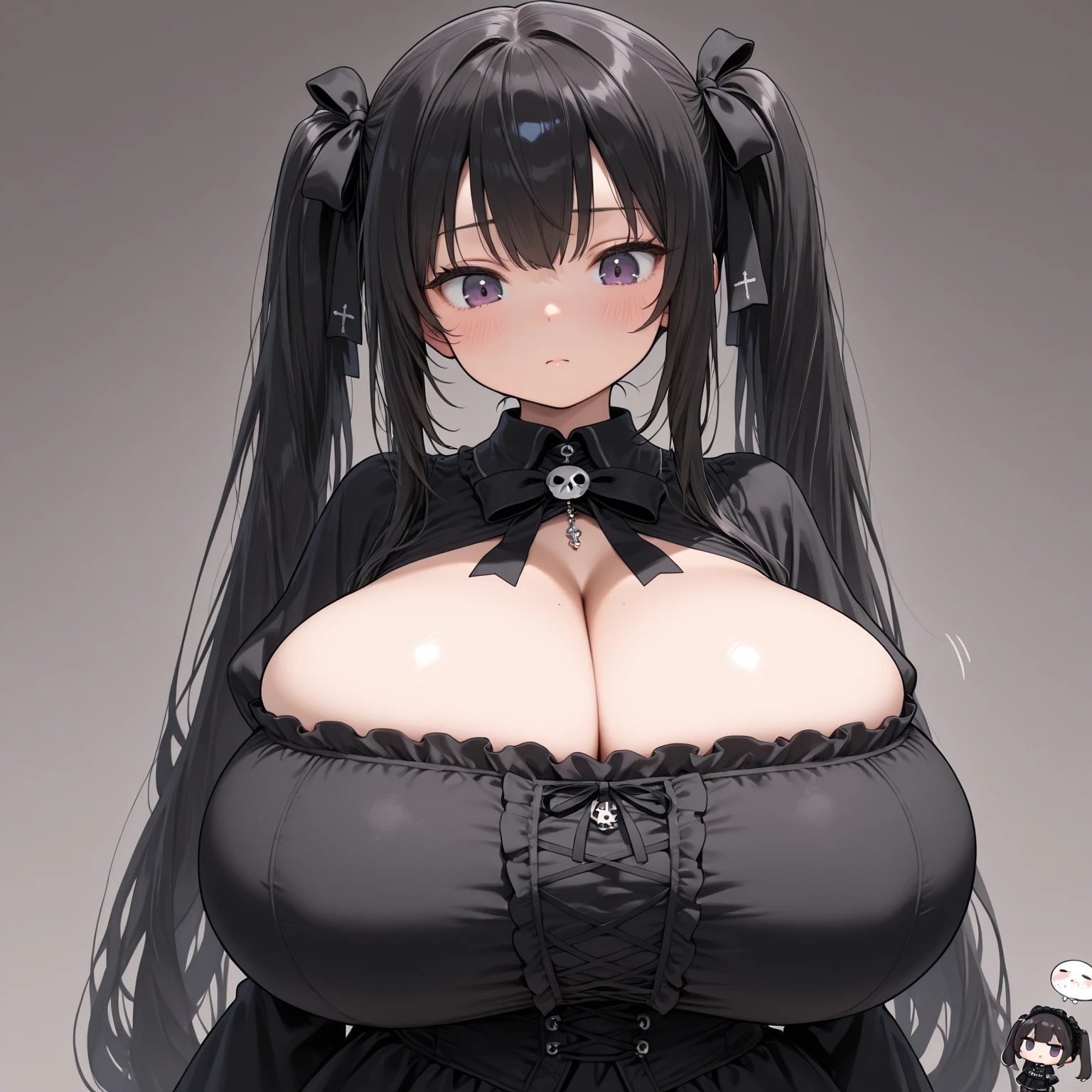 absurdres, highres, ultra detailed, (1girl:1.3), <lora:Hinata_v2:1>, Hinata,
BREAK
, BBW, fat, (gigantic breasts:1.0), dewy skin, sweaty skin, twintail, black hair, blunt bangs, glowing gray eyes, looking at viewer, smile, makeup, lipstick, thick thighs, wide hips, cleavage, white frill shirt,
BREAK
, portrait of upper body,
BREAK
, Create a Nordic-inspired design, with clean lines, minimalism, and a focus on functionality and simplicity.