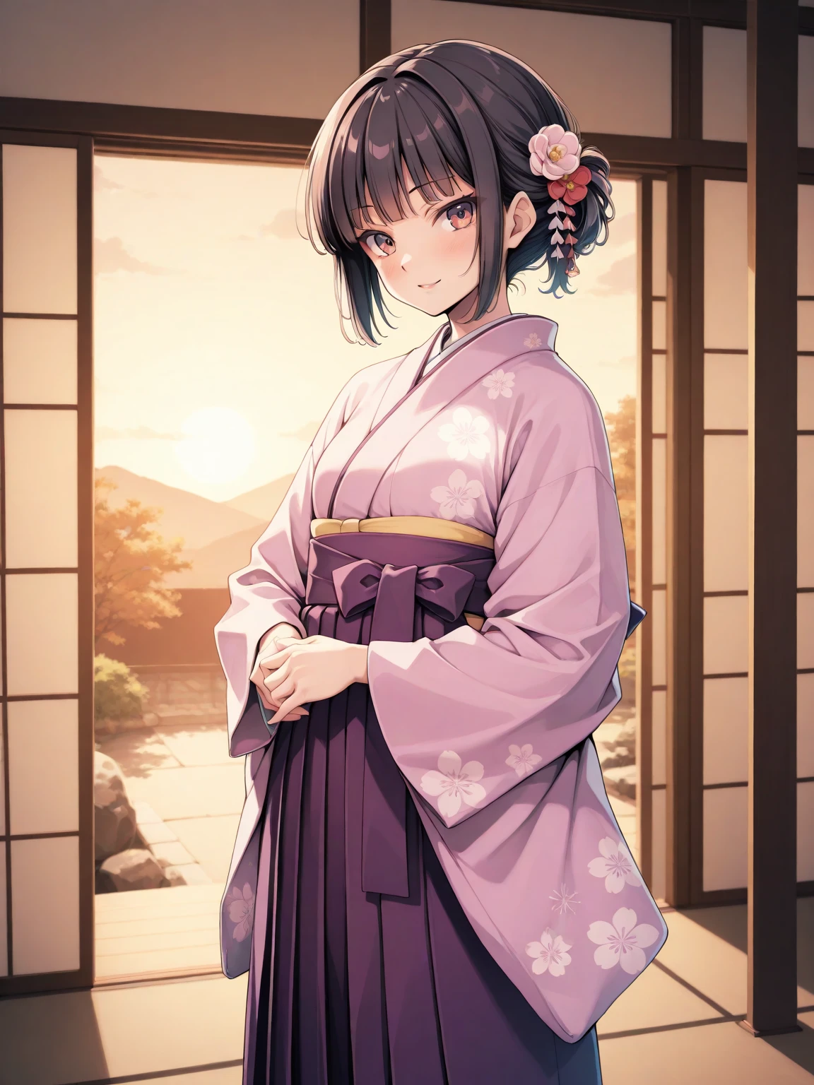 Cool girl, short hair, wear kimono