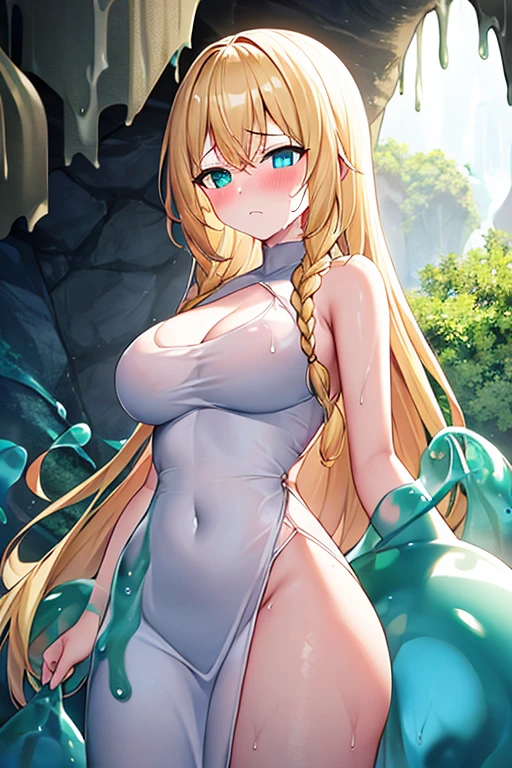 anime, fantasy, magic, fairytale, perfect hands, anatomically correct, volumetric lighting, wet skin, small waist, detailed vagina, eyes looking directly at camera, high detail, raw professional wide shot photograph, exposed huge natural teardrop breasts, wet, perfect eyes and face, skin textures, masterpiece, full body in frame, best quality, face in frame, ultra photorealistic, wet hair, labia, sweaty, naked buxom 20s german woman, super high detail skin, hourglass figure, sexy lifeguard swimsuit, oiled, elegant, intricate, blonde hair, skin details, mansion swimming pool, on the background sneaky art thief stealing a painting from a high-profile gallery, volumetric lighting, backlighting, by jeremy lipking