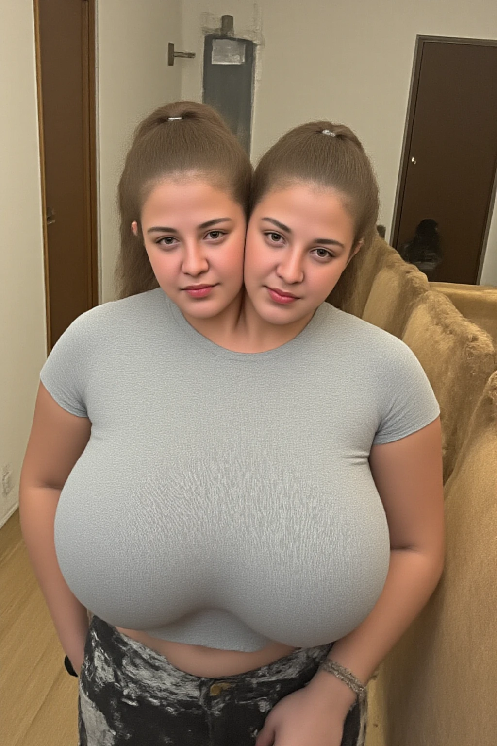 score_9, score_8_up, score_7_up, score_6_up, score_5_up, score_4_up, realistic style, photo, photorealistic, high detail, (sharp), BRAKE, girl, blonde, long braid, fat, big breasts, thick thighs, mini skirt, cleavage, posing office wall, (village lace background), looking at viewer, depth of field, bokeh, sexy pose, slut, very huge boobs , topless, big breast, ((nudes)), open legs, (((old man standing at behind))), old man grabbing vaginal, hairy vaginal.