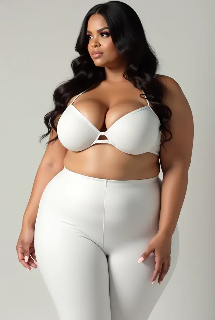 beatiful detailed white underwear with black edges, huge hips, huge bust