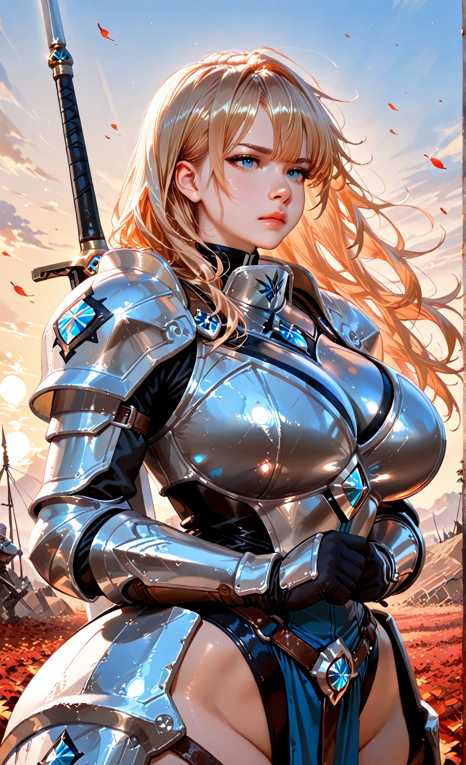 score_9、score_8_up、score_7_up,(Sword and shield),solo、(masterpiece, Highest quality, High resolution), (Big Breasts、sexy, Incredible beauty, Perfect proportions, Beautiful Face, Shiny skin:1.4, Arafed woman in armor, North Female Warrior, Very beautiful berserker woman, North Adult Female Warrior, Cleavage、(Beautiful female knight, Leather Armor), (Blonde, blue eyes, (Dark Skin:1.2)),Random Angle、battlefield、Holding a sword
