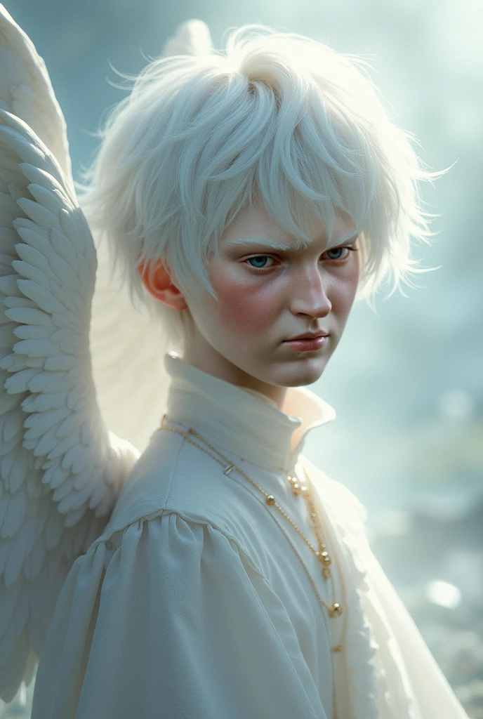 (max resolution: 1.2), (Ultra HDTV: 1.2), 8K resolution, Eye and skin details, face details, Body details, Limb details, (Sharp focus: 1.2 ), (Accurate focus) sharp face: 1.2), Cupid, (((Boy))), white hair, flying, white wings, (((hand holding love bow))),
