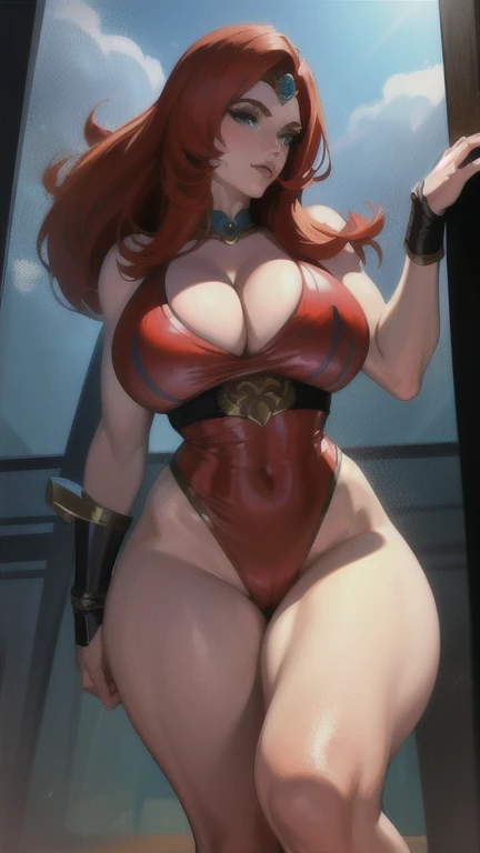 ((best quality)), ((highly detailed)), masterpiece, extremely detailed face, beautiful face, (detailed eyes, deep eyes), (1girl), (glasses), <lora:fromBelowPOV_v1:1>, from_below, foreshortening, looking at viewer, looking down, cowboy shot, <lora:hairdetailer:.8>, <lora:Yoko LittnerV1:.7>, Yoko Littner, very long hair, red hair, ponytail, hair stick, skull hair ornament, yellow eyes, (in a cruise ship, prt, midday), ((<lora:3dInspiredLora_v10:1>))