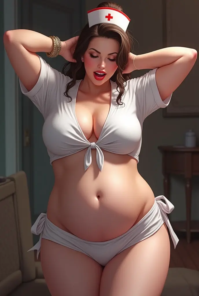 You are arriving home and she is trying to get a book. She is on tiptoe wearing a bikini with a big ass and seeing you embarrassed but full of desire, very close to the observer, she falls on her ass on the floor.