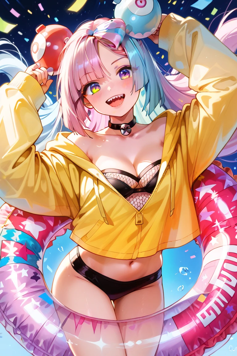 (Highest quality:1.2, Manga works, Manga style, Very detailed, Latest, Vibrant, digital coloring, High Contrast, masterpiece:1.2, Highest quality, Best aesthetics, There is), (((Super Sonic, 1 female:1.2))), Pink Hair, Medium Hair, Gradient Hair, Reddish brown eyes, Silver_Headphones, (White underwear、Half cup bra、Cute panties:1.2)、necklace, Beautiful thighs, Blue Boots, Open your mouth, smile, Random Pause, Cowboy Shot, Simple Background.
