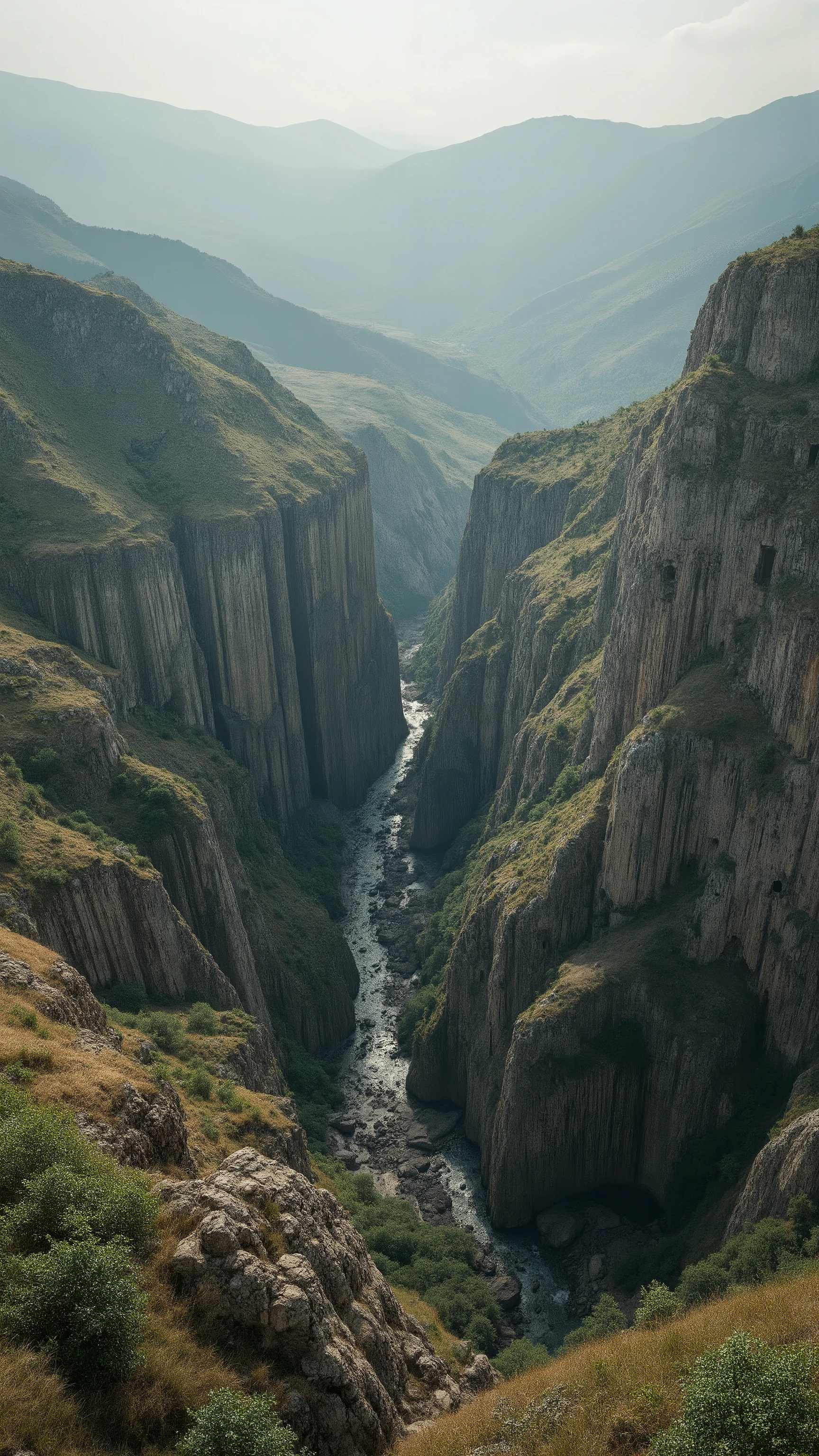 highdefinition image、Karahora mine ruins in the Caucasus region、ruins of artificial shafts、The atmosphere of the megalithic ruins in the vertical mine seen from above、is eye-catching