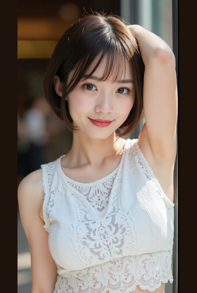 High resolution, Ultra-detailed, Highly detailed CG Unity 8k wallpaper, Realistic, photo-Realistic, RAW Photos, Beautifully detailed face, White skin, Realistic skin, Fine cloth texture, Detailed hair texture, Perfect proportions, Beautiful Face, Accurate, Anatomically correct, Highly detailed face and skin texture, Natural neck length, (Beautiful hands and airy skin:1.2), Thin legs, Thin legs, Fine grain, Symmetrical eyes, Light brown eyes, double eyelid, Thin eyebrows, (Glossy lips:1.4), (Smile of the Goddess:1.2),
break,
(Elegant and cute girl:1.3),
(It's so big、Shapely breasts:1.4), (Slender figure:1.2), (She is wearing only a see-through cloth exposed to her bare skin.:1.3),(Her breasts are almost completely exposed:1.5)
(Hair color is random, Hair length is random, Hairstyle is random), (( Asymmetrical bangs:1.2)), (Upper Body Shot:1.2),
,Bus Guide、night、Cold winter season、The location is a random nice place、outside、The presence or absence of a hat is random.、Male, (The arms are tied behind the body at waist height.:1.5),