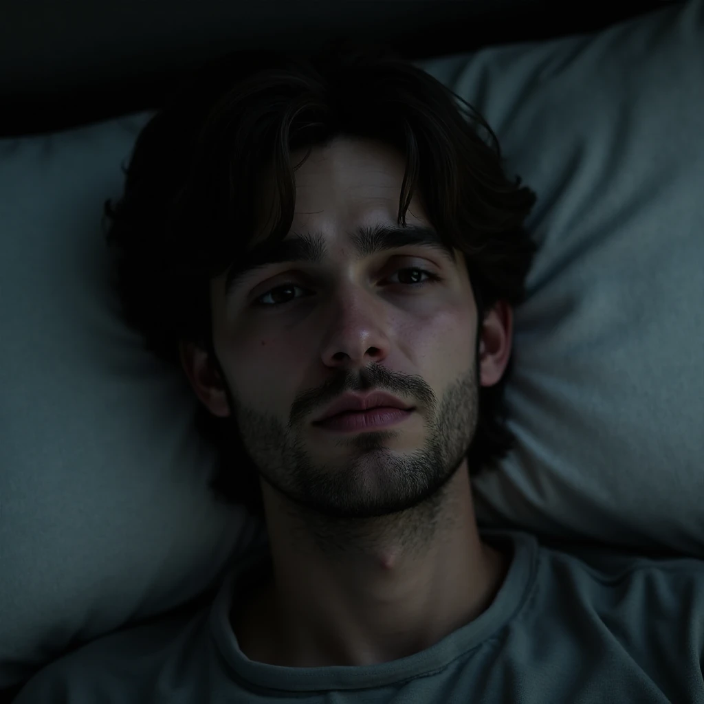 there is a man that is laying down in the dark, calm night. over shoulder shot, help me, 2 7 years old, taken in the early 2020s, 2 8 years old, profile shot, resting after a hard fight, around 1 9 years old, laying in bed, 2 3 years old, leaked photo, 2 9 years old