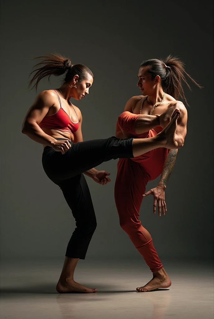 Russian woman carries black woman on her back fixed hands fixed arms consistent full body piggyback stand on four all's view from side