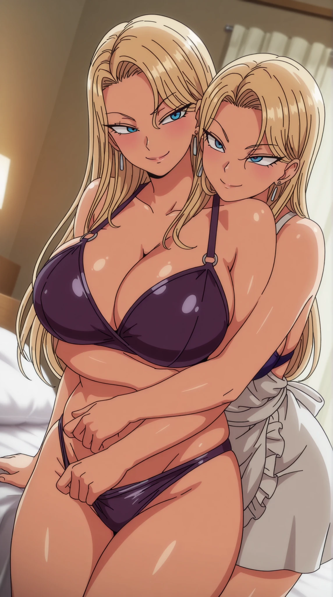 (best quality, masterpiece1.2), 2girl, blush, woman, sexy, detailed, extreme detail, perfect lighting, 4k, vivid colors,(((lying on bed))),((()),,bedroom, wide hips, (large breasts:1.2) BREAK anime style, source anime,(((legsless, armsless:1.5))),(low angle),smile,(centered),((())),(((android 21,brown hair,long hair))),(((2girls))),android 18, android 21,android 18,android 21 and android 18,multiple girls,thong,closed eyes,naked,on back,male pov,
