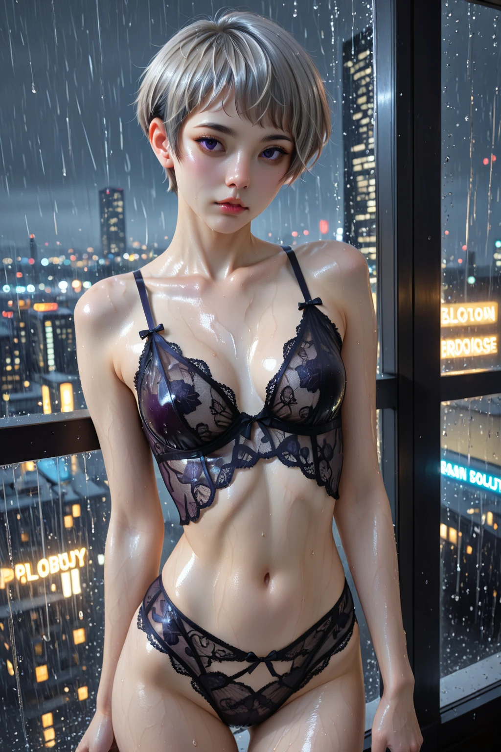 <lora:doa_elise:0.7> elise, lingerie, garter belt, intricate, lace trim, negligee, night, high rise apartment, modern architecture
