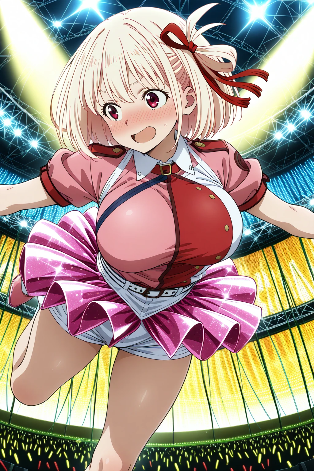 nsfw,(((masterpiece))), (((best quality))),((masterpiece:1.5)), (best high quality), (ultra high res), (ultra highly detailed), (8k:1.3),anime colored,perfect hands, perfect fingers, perfect legs,1woman,solo,idolmaster, (tsubasa ibuki) ,(18years old, beautiful girl), (beautiful eyes),(((beautiful hair))), (((short hair))), (wet hair), (wet skin), ((Sweat)),(vapor), (flat chest,large breast), ((large areolae)),(expensive), slip,no makeup, sweaty body),(no bra),(no panty), ((spread legs)),(((open pussy:1.3)))(pubic blond hair:1.5),((steam)),(scatter sweat),(embarrassed,smile), open mouths,(((one eye closed))),((tongue out)),deep breathing, feel good,indecency,(squatting),(((female masturbation:1.5))),(Nice touch),((Bukkake, cum on body:1.9),(Bukkake, cum on face:1.3),(Bukkake, cum in hair:1.3),(Bukkake, cum in mouths:1.3),(yellow idol dress:1.3),(open clothes),(wet clothes),(see-through), (((multiple boys, peeing on a girl, multiple penises, gangbang))),((fellatio:1.5)),ecstasy torogao, saliva trail,(happy),(on stage:1.2),(spotlight),,BREAK,(1boy, hetero:1.3), ((vaginal sex,cowgirl,pov)),(cum shot:1.3),light particles, blurry background,motion lines,