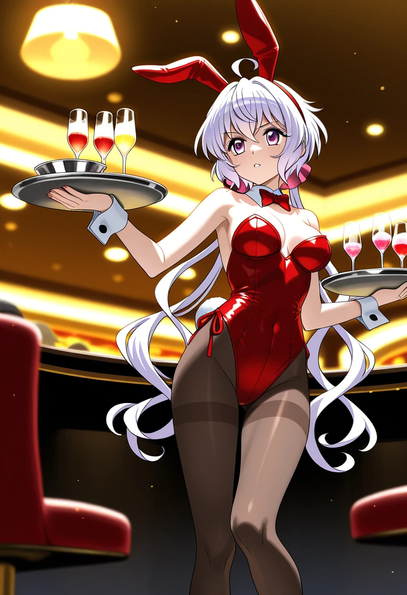 ((masterpiece、Highest quality、High resolution、Tabletop、wallpaper、Realistic、Bright lighting、Professional Lighting、Face Light、Smooth lighting、Japanese women、Adult、Beautiful woman、Highest quality、masterpiece:1.3)), Upper Body、Long legs, Beautiful woman with perfect figure:1.4、(smile:1.2), double eyelid、22-year-old female、Sexy pose、((((Shut your mouth.、One Woman、Bunny girl))))
