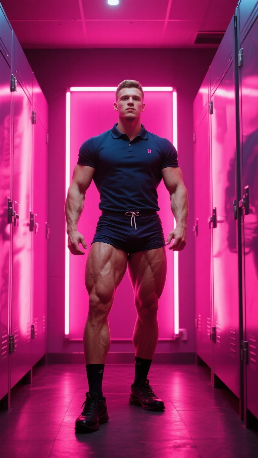 Purple-haired muscular guy.  