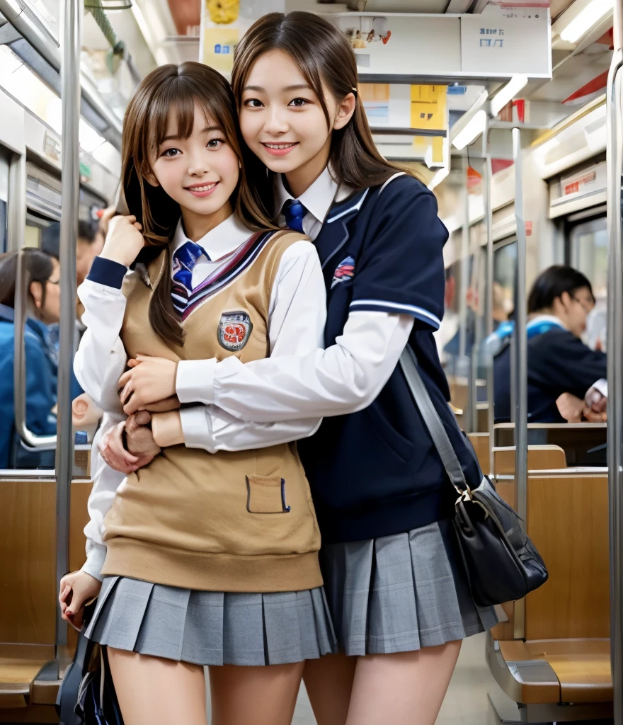 2 cute high school girls 、( High School Student Uniform)、Full body photo撮影、( 2 cute high school girls 、Cuddling from behind on the train:1.6、back hug、in a crowded train、(love each other))、(Bian、homosexuality)、( Cuddle From Behind:1.4、back hug)、 joy 、ecstasy、Full body photo、In a high school uniform、(Complete Anatomy、 charming)、(Face correction 、 Face Repair)