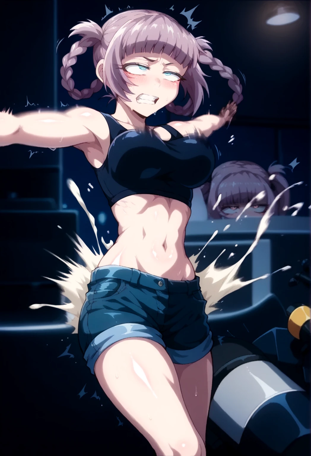 ムチムチfemale,Big Breasts,Abdominal muscles,Drenched in sweat,White of the eyes,Clothing incontinence,Heavy urination,Pee on the ground,puddle,femaleスパイ,Electric shock,Electric shock,thunder,Bondage,female,Anime Style,M-shaped legs