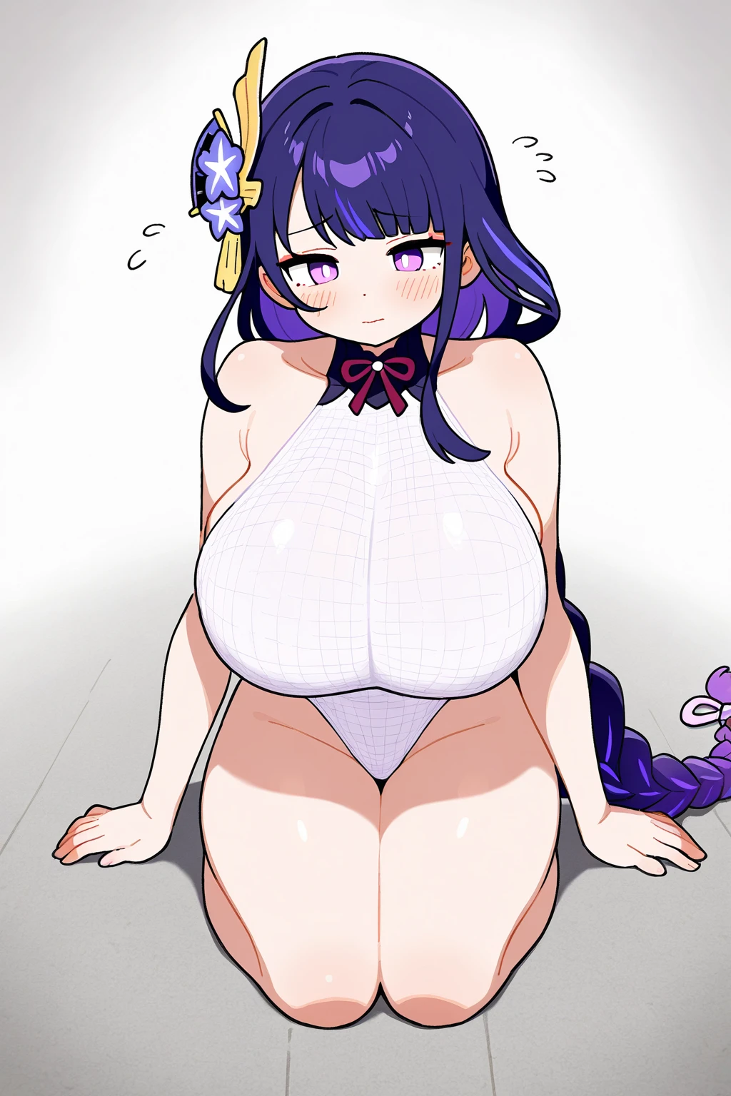 (masterpiece), (highest quality), ((Super detailed))、(super delicate)、Cute naughty Artificer mother、Pastel colors hair、(overwhelmingly huge breasts:1.2, Thighs:1.2, thick legs:1.2, curvy:1.2, towering stature:1.6, massive fat thick unnatural belly, Plump)、Gorgeous、purple eyes, (hair over one eyes:1.3, ahoge, messy hair:1.2, tired hair:1.2, flipped hair, very long hair, bags under eyes:1.3), black hair, (purple hair:1.1), (blush:1.2, emberrased:1.2, quiet personality:1.2, scared:1.2, looking away, wavy mouth, shy), naked, hand over face