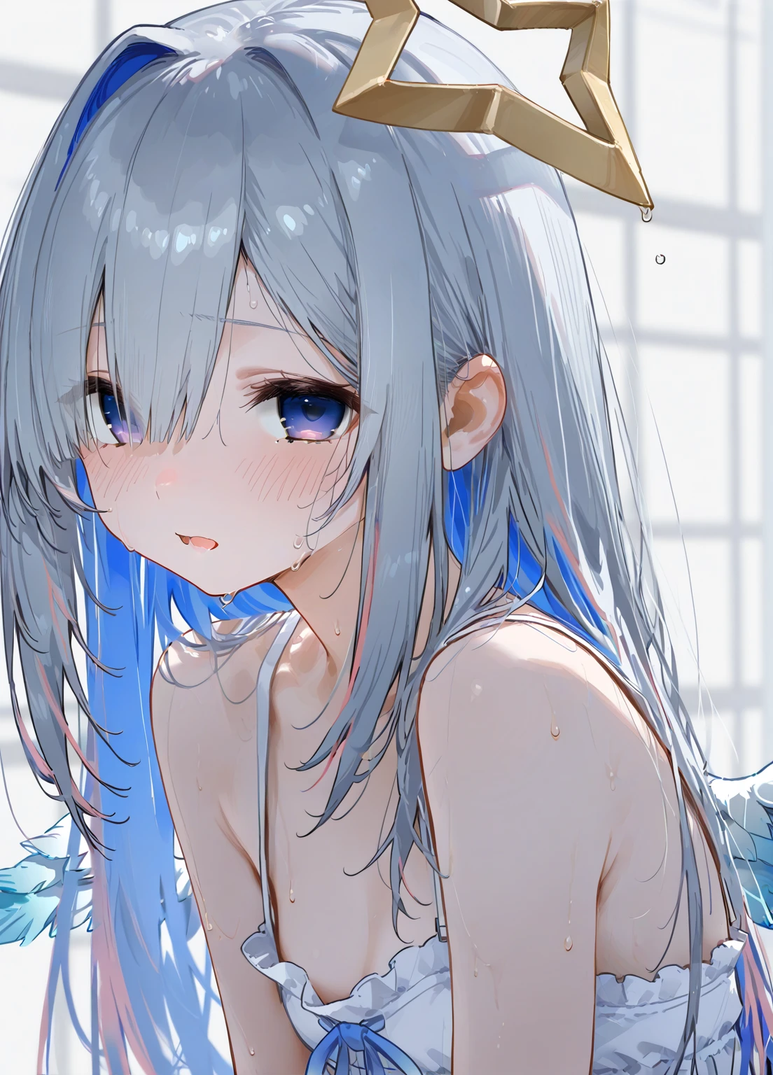 ((huge breasts、huge breasts、huge breasts、huge breasts、huge breasts、huge breasts、pointed chest、nice detailed nipples、Non-saggy breasts)), beautiful breasts、(big breasts),Super detailed、(masterpiece, top quality, official art:1.2), (flat color:1.5),(colorful),looking at viewer,((1girl)),solo, white background, floating colorful water,(2D:1.5)
