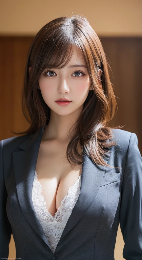 masutepiece, Best Quality, Illustration, Ultra-detailed, finely detail, hight resolution, 8K Wallpaper, Perfect dynamic composition, Beautiful detailed eyes,  Natural Lip,Blazer ,Big breasts, Full body.sexy  pose