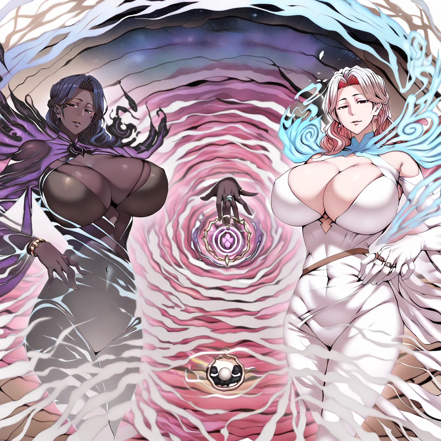 Serious face、(Grin:1.6)、(In 4K)、(High resolution:1.2)、(High freshness)、、(Whole Body Ezbian:1.2)、((short hair:1.2))、(Huge, Vibrant, Fake breasts:1.4)、Deep Valley、(Fight demons、Two brave women with great powers:1.6))、Skin Dance、 (Hard chest:1.6)、(Orange eyes)、((tight competition swimwear:1.6))、(Perfect body:1.8)、Wide Hips, Thick thighs, Huge Ass、Skin dents、(barefoot:1.2)、(Great abs:1.4)、(Tight waist:1.4)、(White Background)、(Dark Skin:1.4)、