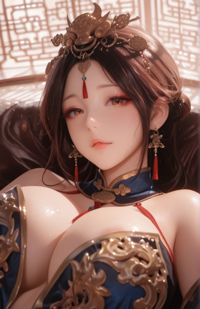 (((medium shot)))a stunning detailed background (ancient roman baths in an elaborate room with flaming wall torches sconces, Indian temple ),, mid age, milf, dark theme,masterpiece, best quality, realistic, photo of fit sexy naked brunette 30 year old with a flower in hair (SidF0x_V1_TTX019-4200) girl(tiny waist, medium hips, huge natural breast), ( beautiful very long:1.5 light blue , shiny green, Loose updo hair:1.5, Cinnamon lips,) flicked, detailed face,:1.5 detailed body, full body, intricate, High Detail, Sharp focus (perfect female form, perfect face:1.5, beautiful eyes,:1.5 eyeliner, expressive eyes, amused expression), light sensual smile, ,nsfw,
((perfect eyes)), (detailed pupils) long shot, , depth of field, perfect nipples, highly elaborate areola,(((medium shot))) (realistic:1.5)
<lora:edgAsianBigTitties1:1>edgABT_woman,edgABT_face,edgABT_body, (metallic aluminum)edgABT_(cosplay outfit)
