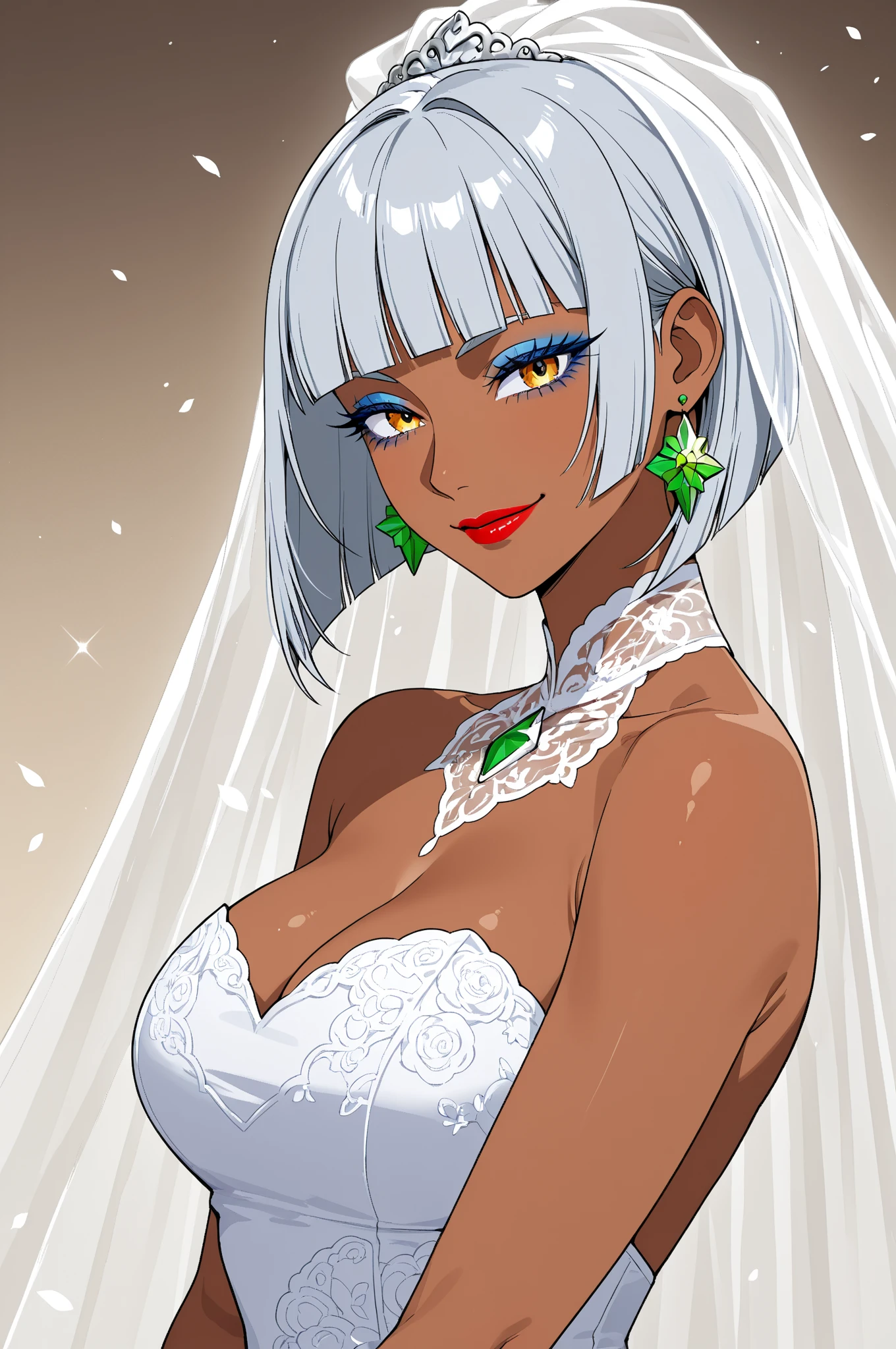 ((Dark Skin)),((Elf Woman)),((White Hair)),((Green Eyes)), ((wedding dress))