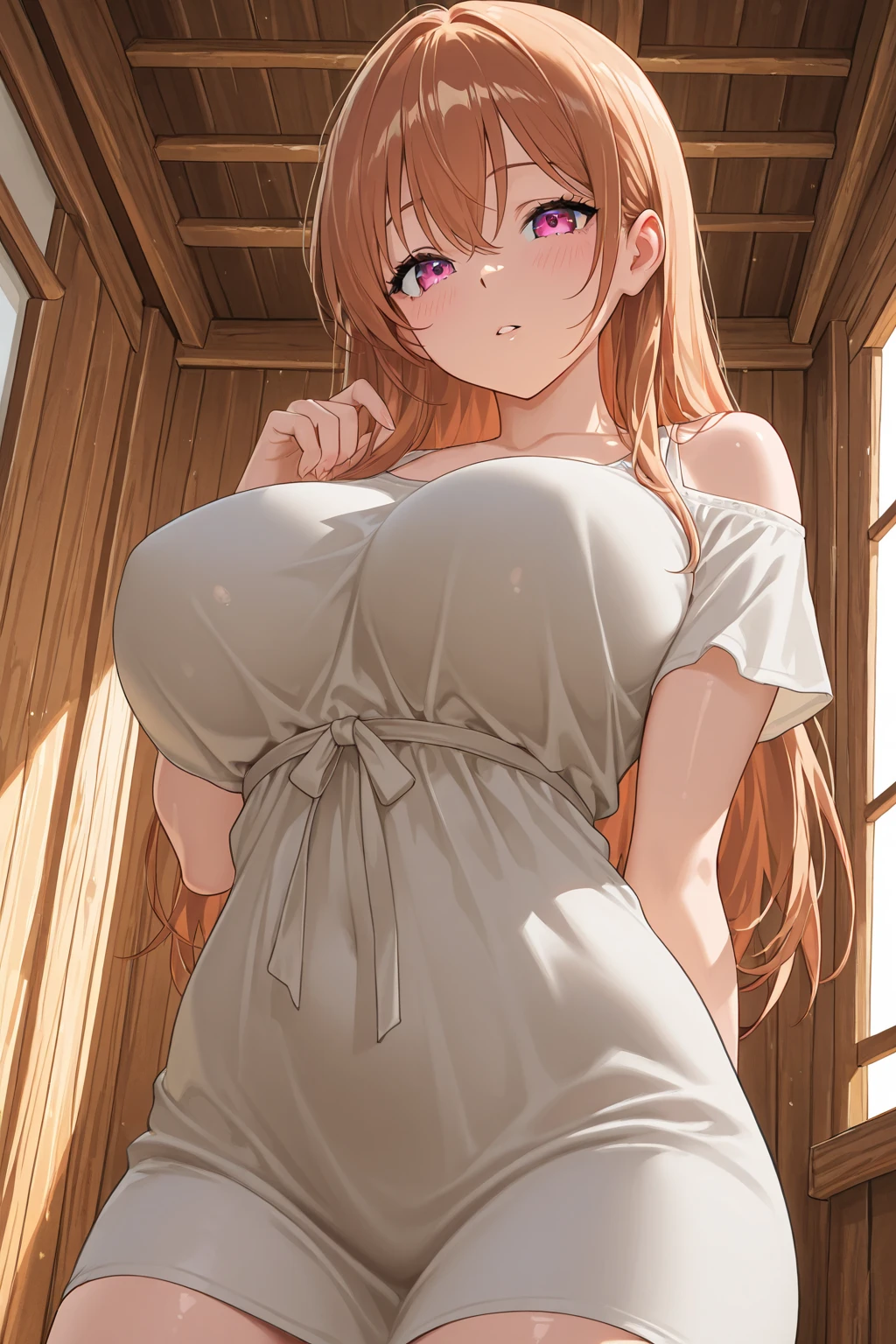 breasts, <lora:Han NariV3:.9>, fw.nari, choker, cleavage, outdoors, short dress