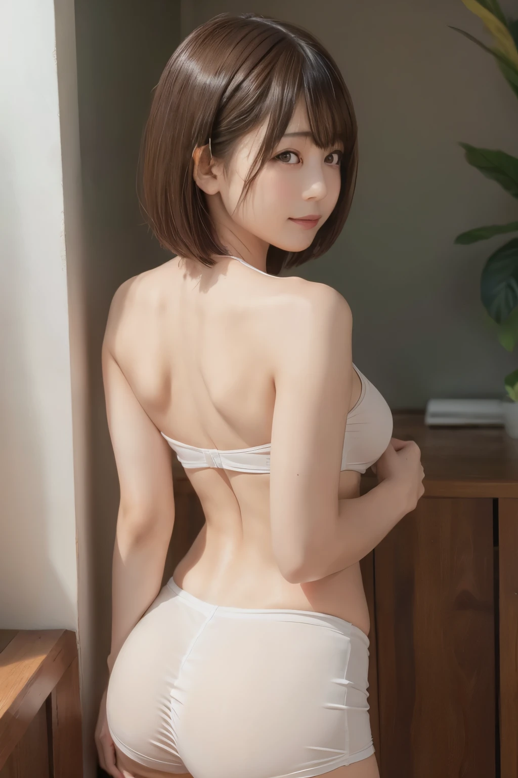 Beautuful Women、1 persons、Back、Butt sticking out、Provocation Pose、large udder