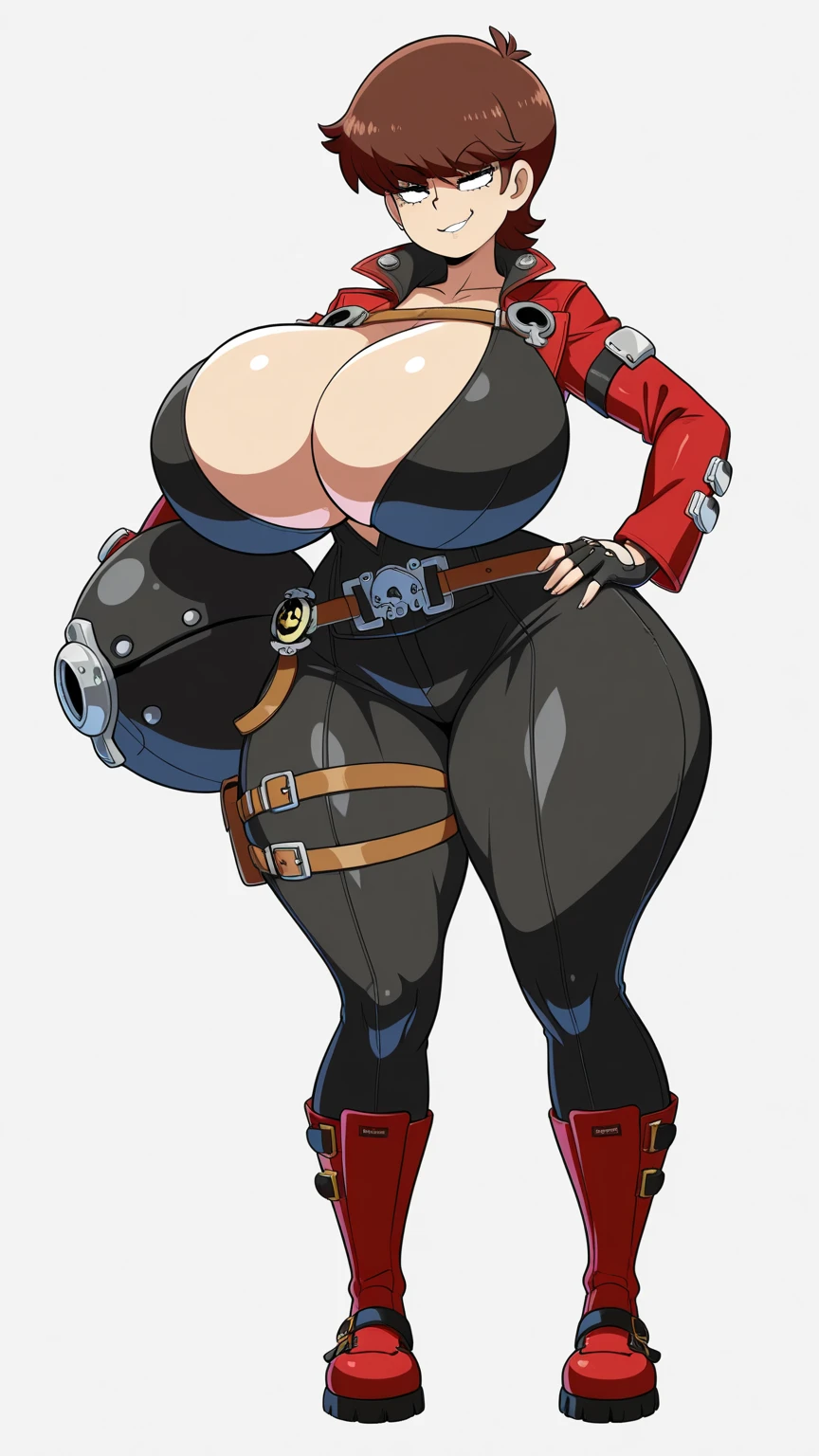 a busty slutty Fempyro from Team Fortress 2 posing seductively in a desert, wearing a tight red latex bodysuit and a gas mask, thigh high boots, and a black corset with a zipper unzipped, faceless, with her naked voluptuous gigantic breasts and nipples hanging out freely, exposed heavy boobs, (topless), (nude), cameltoe, erect nipples, wide hips, shapely, beautiful, full-figured, a big booty and ass, huge bosom, big sweaty hooters, ((ridiculously big tits)), perfect milky breasts, (M-cup breasts), (massive perky boobs), and thick thighs, sexy, lewd, porn, pornography, (1girl), faceless, sweating, hot, nothing behind her, blue sky