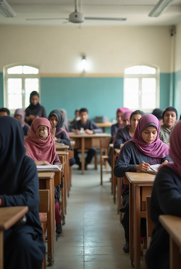 Adult muslim girl "sifa" and boy "Wasim" in exam hall