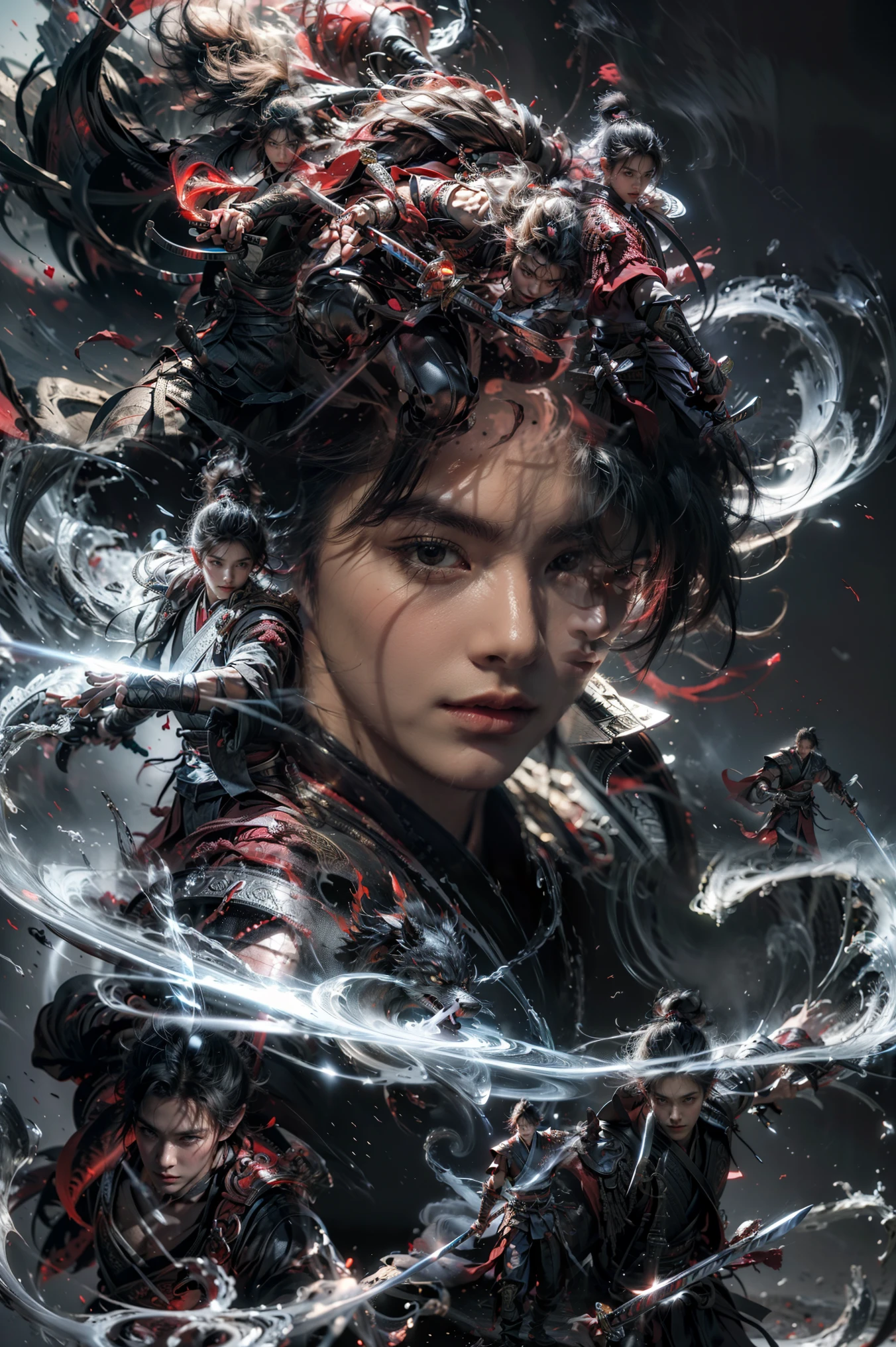 tmasterpiece,16k,high high quality,artwork of a,Martial soul,1 boy,red theme,smog,floating weapons,long sword,Bright lights,Bright background,Handsome face,delicated face,Vivid textures,Photos taken with Sony camera,Cinematic lighting,full bodyesbian,walk,