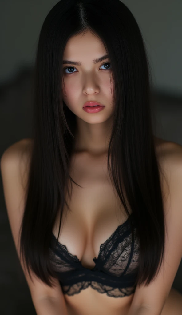 very best quality、masterpiece、photoRealstic、intricate-detail、Raw foto、Photon Rendering、Octane Rendering、absurderes、ultra detali、detailed face with、Detailed skin、Trending in art stations、8K masterpiece、lighting like a movie、( (1girl in))、((独奏) ))、((Behold))、CG Social Trends、Plastic En、((Black Long Hair))、((a beautiful lady))、(A smile)、sexy langeries、an lingerie、undergarment、bra very、pantiy、colourfull、Fashionable、((A sexy))、hair flowing in wind、((Flowing hair))、fashion magazine、((lighting like a movie))、(a woods)、fullllbody、Open your legs、(Lying on the bed)、