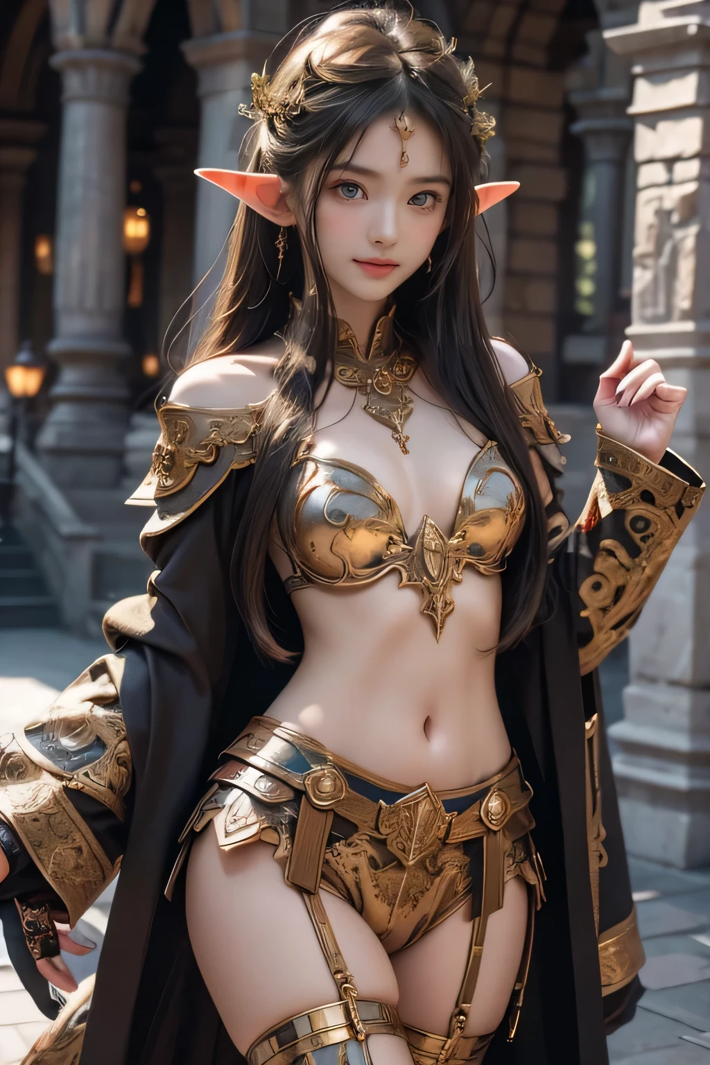 (8k、RAW Photos、highest quality、masterpiece:1.2)、(Realistic、Realistic)、1 girl、((Black hoodie、Check mini skirt、ribbon、sneakers、Large Breasts、smile、Medium Hair、View from the front、in the forest、Are standing))、Lots of eyelashes、Glowing eyelids、skeletally correct