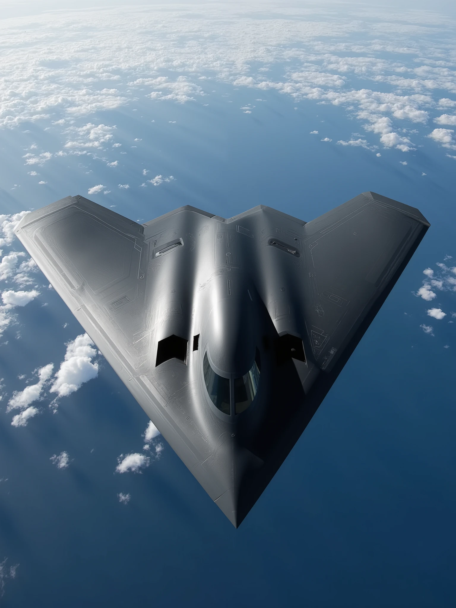 masterpiece, Highest Quality,(6th generation stealth fighter:1.5),Dark Silver,equipped with 2 engines without vertical tails,(There is no vertical tail:1.5),(flat aircraft like a manta ray without a vertical tail:1.5),(with multiple drones:1.5),(The surface of the aircraft is smooth and no seams are visible:1.5),Countless autonomous drones swarm around the,Futuristic Form,