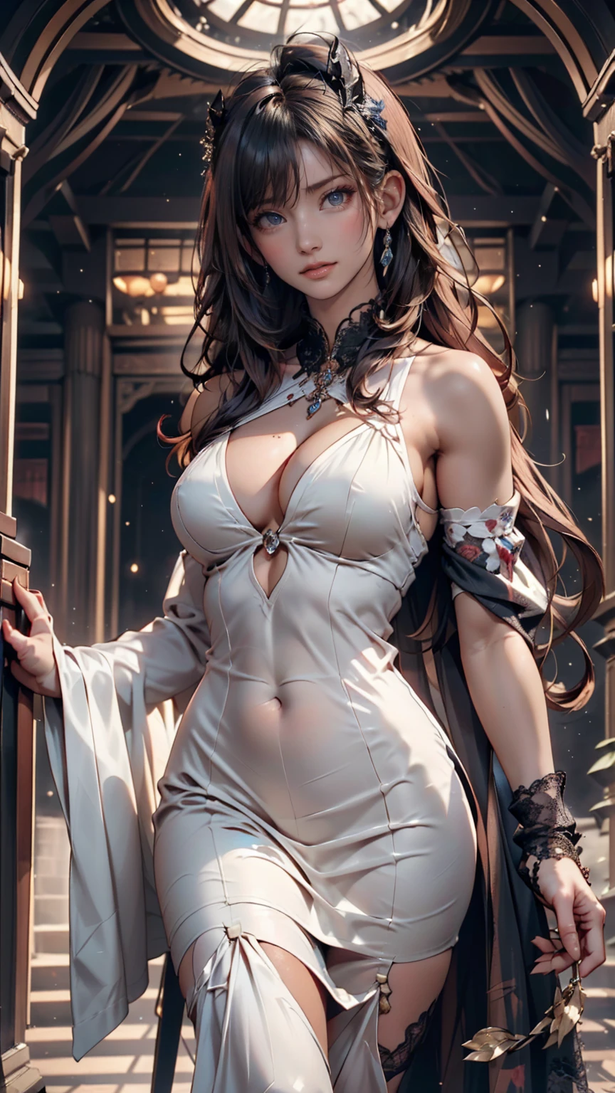 There is a woman with long hair and a white dress posing., ross tran 8k, fluid digital concept art, Stunning 8K artwork, beautiful digital artwork, Digital fantasy art ), Sartén Chengwei en Artstation, 3D 8k rendering character art, Oh!. 4k, Highly detailed 4k digital art, by Raymond Han, karol behind uhd