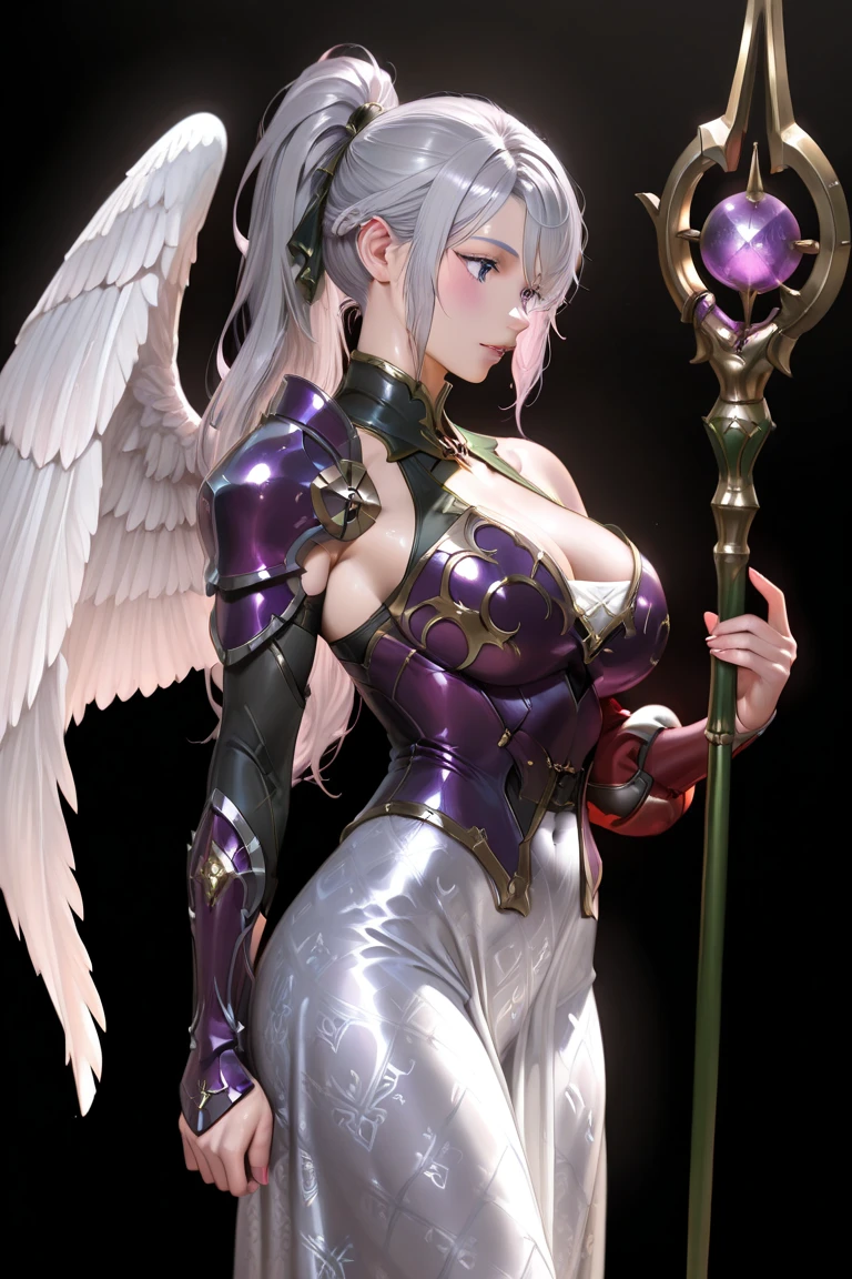 masterpiece, higres, best quality, cathedral, sunny, sun light, the lights of a sun, lines of light ambient light, rounded window, mosaic window, Laura_(vindictus), 1girl, smile, eyes half-closed, evil smile, looking at viewer, short hair, animal ears, cleavage, jewelry, purple eyes, standing, purple hair, cat ears, necklace, facial mark, forehead mark, feathered wings, armlet, angel wings, angel, bracer, prays, upper body, arms crossed <lora:Laura1_Lora:0.8> <lora:more_details:0.6>