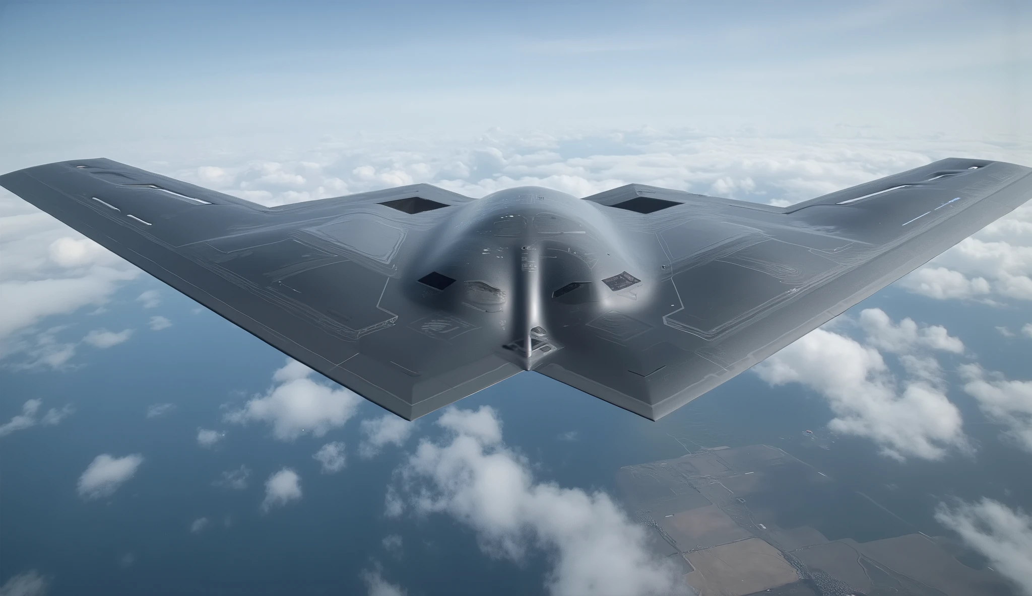 masterpiece, Highest Quality,(6th generation stealth fighter:1.5),Dark Silver,equipped with 2 engines without vertical tails,(There is no vertical tail:1.5),(A flat and large aircraft like a manta:1.5),(accompanied by multiple drones:1.5),(The surface of the aircraft is smooth and no seams are visible:1.5),Countless autonomous drones swarm around the,Futuristic Form,(The cockpit is small:1.5),(There is no vertical tail:1.5).(Extremely smooth fuselage surface with few irregularities:1.5),