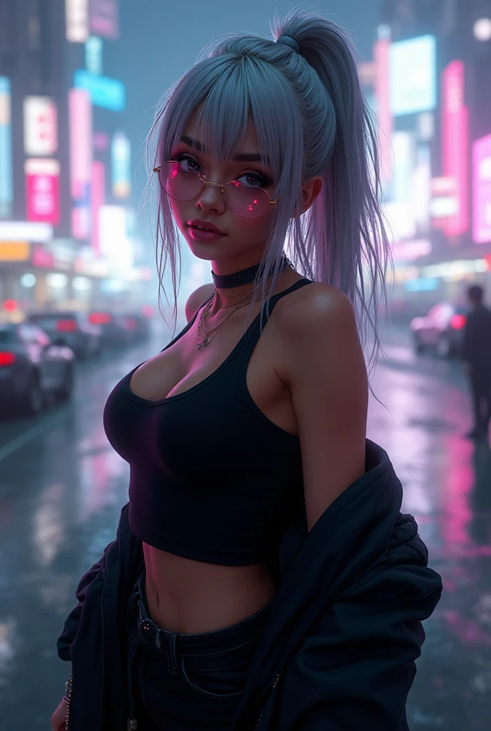 masterpiece, best quality, HuTaoV4, 1girl, solo, blush, rainbow twintails, white long hair, rainbow hair between eyes, ((streetwear clothes)), city, outdoors, night, movie poster, extremely detailed 8K, smooth, high resolution, ultra quality, cinematic lighting, ambient occlusion, hd, 2k, 4k, 8k, 16k, extremely detailed anime, detailed faces, perfect composition, wide shot, atmospheric lighting, very sexy, lift skirt, uncensored, nsfw, sin censura