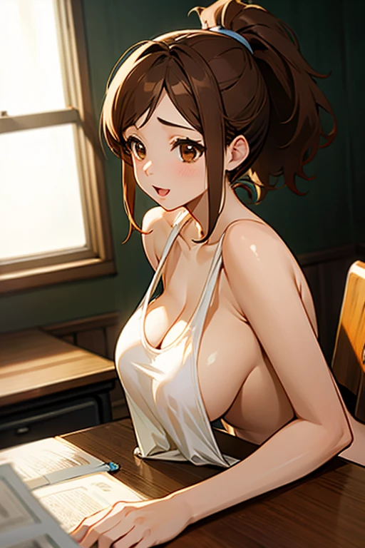 (masterpiece, best quality), 1girl, <lora:virginansfw:0.8> virginiansfw, 1girl, long hair, large breasts, brown hair, nude, nipples, braid, hairband, single braid, red hairband