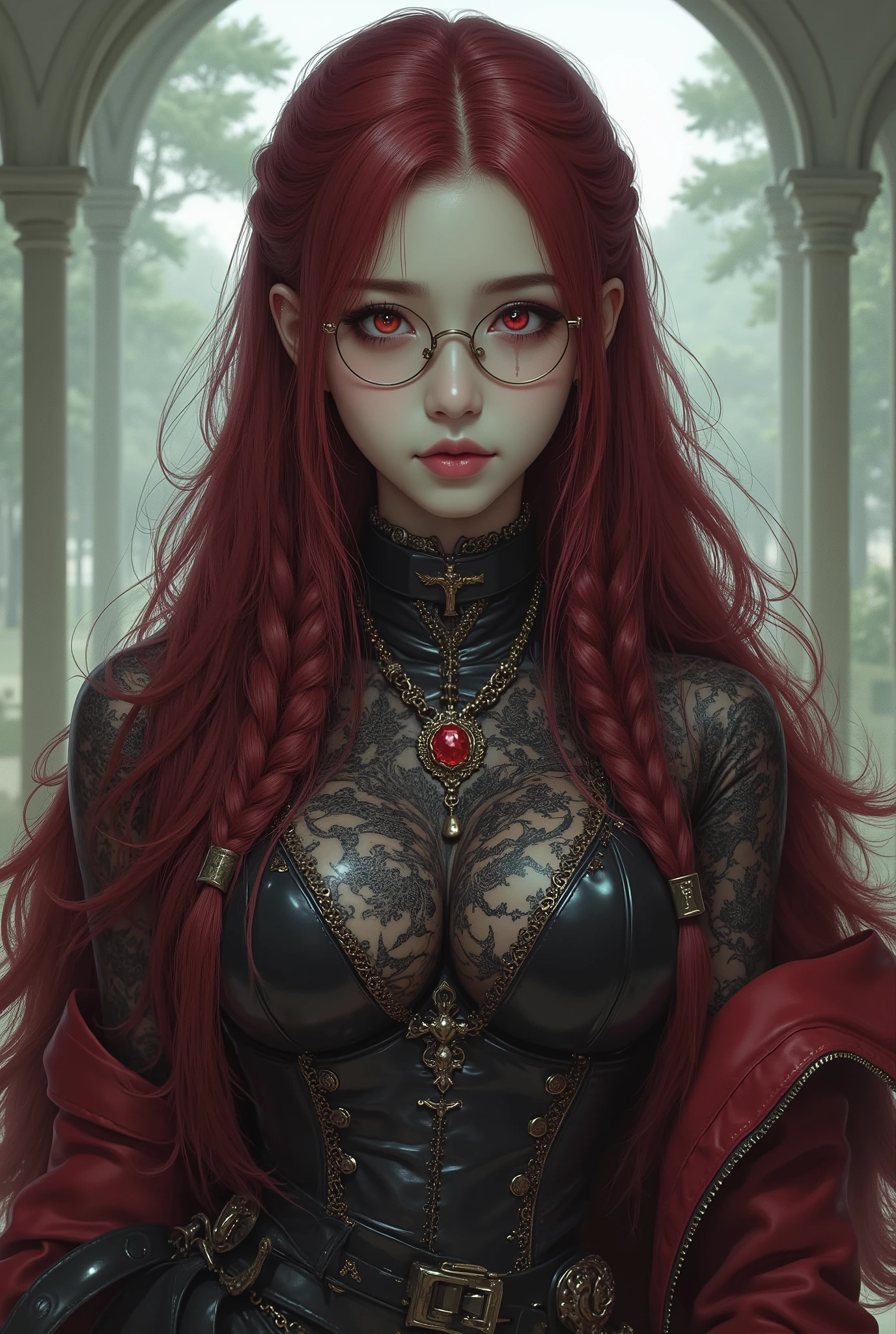 ( Highest Quality, best illustrations,high image quality:1.2), (Horror Fantasy:1.5), (ink and watercolor:1.5),(Ominous Scenery :1.5),(A lot of dust rises:1.5),( Dirt Track :1.5),(wonderful:1.5),(masterpiece:1.5), (Powerful figures:1.1、Big Breasts:1.3) 、 ((((glasses, cute、 red eyes、 Evil Ruby's Cursed Necklace )))),(((glasses、Big Breasts、 braids)))、 cute face, raise eyebrows , ,(Fatal Beauty, charming beauty ) ,(Mysterious Charm:1.1),(Big Breasts、attractive silhouette), high image qualityテクスチャ 、High Quality Shadows、 beautiful and delicate face 、 beautiful, delicate, eyes are sticky liquid dripping 、 ray tracing 、 20th Generation、 cute K-POP girl、( The Face of Korea )、Thin face、( Ulzan-6500-v1.1:0.6)、 Face of Pure Loss _v1 , ( beautiful and delicate face , beautiful and delicate eyes, perfectly balanced face , high image quality skin , detailed skin, lens flares {x} perfect ratio 4 fingers to 1 thumb :1.25)、 DSLRs、 地獄から来たbeautiful悪魔女 , ATTRACTIVE GIRL , Real Girls, Gurwitz, Gurwitz-style Artwork , Girl Roleplay, Realistic 3d style, cgstation Popular Topics,, 8k portrait rendering BYMR. nomi ,(truth,truth:1.4,glassesの少女 :1.2)、cheek、 glossy lips, 1. オーバーサイズ comment: comment、 come up with an oversized design that covers shoulder to knee.。 navy blue or black are standard colors .、[ Soft khaki or beige , wait.、 Pick the right color for the season 。 2. choose the color that suits your skin : To protect yourself from the cold、 choose the color that suits your skin 、 ニットの質感と色を commentに合わせてください .。 3. ワイドレッグ pants: pants, choose a wide leg design 、combines mobility and style。Dark tone denim or black pants look great.。 4. knee-high boots: オーバーサイズ commentに含まれるもの、boots are black or dark brown Match the texture and color of the fashionable.、 Gives a stylish impression 。 5. accessories: The 。 Disney 、 long necklace 、6. handbag: handbag、let's match the color of your outfit.