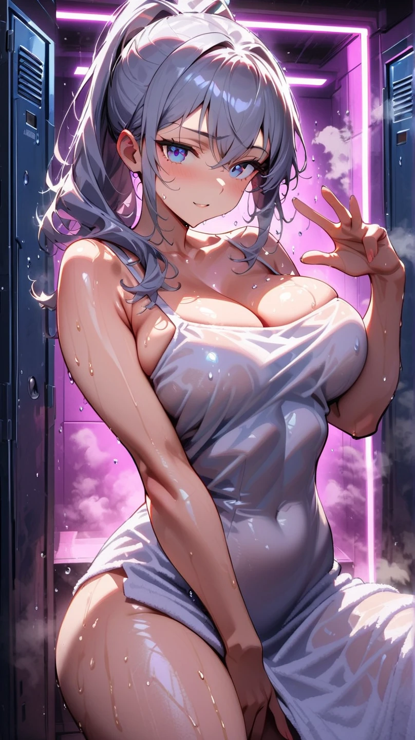 (Pose Seductive)、looking at the viewers、A smile、(((unlit room))), (eyecontact)、Photorealsitic、masterpiece、realisitic、highly contrast、ultra-detailliert、top-quality、超A high resolution、Photorealsitic、hight resolution、detaileds、Raw foto、((masterpiece、top-quality、ultra-detailliert))、1 beautiful woman、Bad girl、a matural female、seducting smile、lipsticks、eyeshadows、Mass sweat、Open mouth, Tongue licking, Breast squeeze, ((In front of the hotel bathroom window),(Big perfect style girl)), (((nighttime scene))), ((Colorful straight short hair with black hair)), ((Please wear a clear bath towel))), Seductive Girl, Perfect Erotic Girl, attractive girl, best girl, beautiful Girl, glittery skin、shiny、Slimy、bare thigh、Huge chest reflected in the glass window(2.0)、sexy tongue、red blush、Through frosted glass windows、Pink bumps on the chest pressing the body against the glass、(((Water flowing throughout the body)))、full of shyness, Sexy wet body, Ahegao, Licking glass, Stick out super long tongue, (((Sweat))), Sweating profusely, Lower grade,痴女,pee,pissing、Heavy drool、Opening Mouth、put out the tongue、Tears、is crying、((Protruding pubic hair))、(Dripping breast milk)、((1boy,))), Middle-aged man hugging and rubbing chest from behind, ((Back, vaginal,SEX))