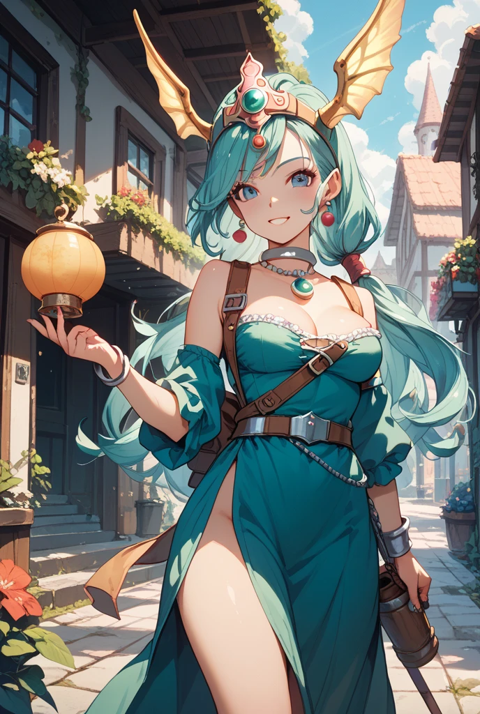 welcoming, 1girl, witch, elf, blonde hair, curly hair, long hair,Straight Hair, in a aquatic, wispy changing room, overlooking a African, alien city, bombshell hair, vivid sea green hair with orange highlights, pointy hair,Side Part, sitting BREAK alley, epic scenery BREAK detailed hands, hand model