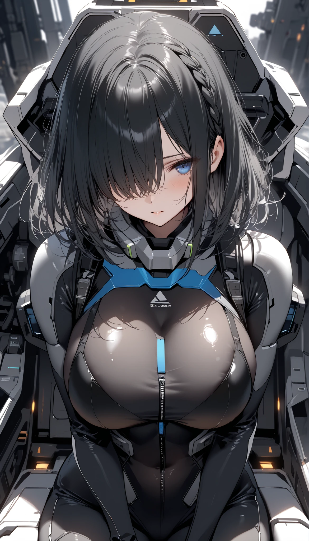 0((SFW)), masterpiece, best quality, highres 64k, clean, cinematic lighting, (((beautiful human face))), beautiful blue eyes, beautiful black hair + detail, multicoloured hair, (sexy young female body:1.4), (medium breast, lactation ), looking at the viewer, 1girl, solo, ((Exo Stranger, Elsie Bray, Elizabeth Bray, makeup, )) pale skin, ((cool & sexy , sexy smile, parted lips, )), (futuristic armored body suit, ), outdoors,(( ruins,)), ((standing, leaning forward,)), ((upper body)), <lora:Exo Stranger V2:0.599999>