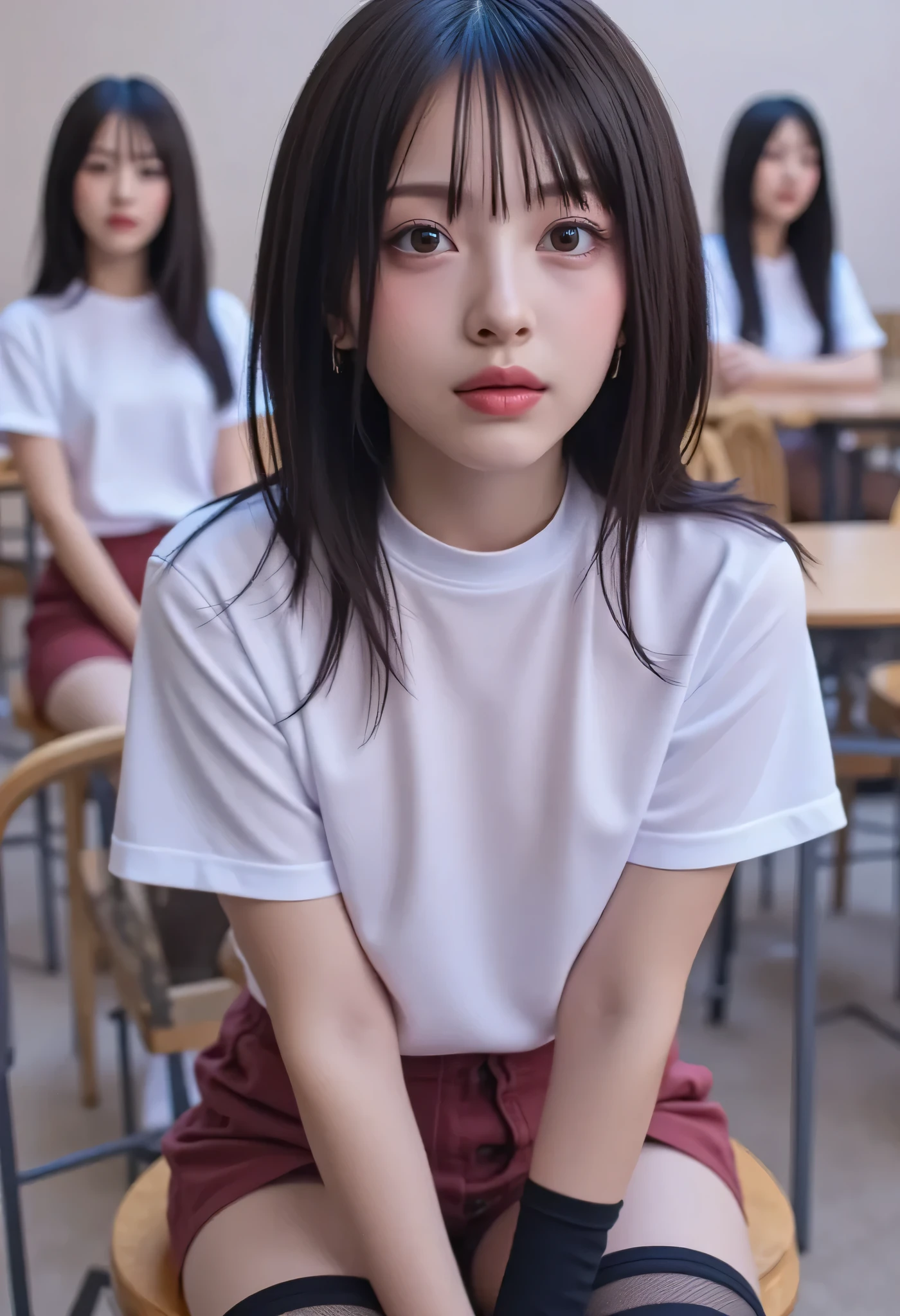 masterpiece, best quality:1.2,1girl,solo,perfect face,natural light,upper body,soft light,realistic,close-up portrait,minami_hamabe,傑作}}, {{最高品質}}, {{最大サイズの画像}}, {{高解像度}, {フォトリアリスティック}, (生写真}, {非常に精細な顔}}, {{統一8K壁紙)),{教室で}, {黒のニーハイソックス, ガーターストラップ}, {{白いタートルネック}, (ノースリーブ}, ブレイク, {小さなパンティ, ホワイトシースルーパンティー: キャメル トゥ}}, {赤いタイトスカート}},,, {二人の女の子: 笑顔, 日本語}}, {椅子に座っている, {{{美しい, (二人の少女), 18歳}}, {{短いボブの茶髪}}, {リアルな肌の質感: 1.8}, {{つややかな肌: 1.8}}, {教室で}, {黒のニーハイソックス, ガーターストラップ}, {{白いタートルネック}, (ノースリーブ}, ブレイク, {小さなパンティ, ホワイトシースルーパンティー: キャメル トゥ}}, {赤いタイトスカート}}, ブレイク, {完璧な体, 小さな胸}}, {{少し誇らしげな表情}}
