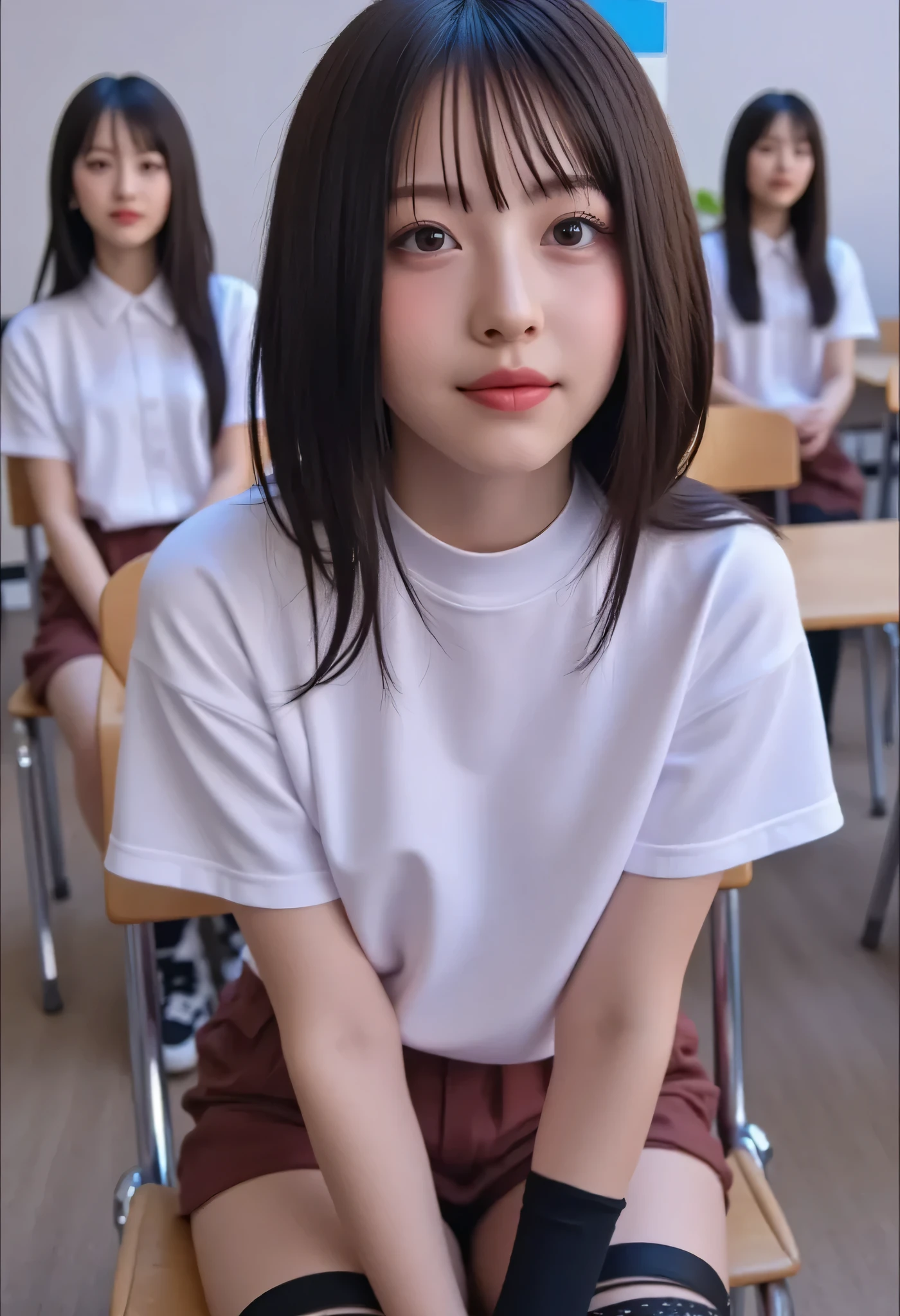 masterpiece, best quality:1.2,1girl,solo,perfect face,natural light,upper body,soft light,realistic,close-up portrait,minami_hamabe,傑作}}, {{最高品質}}, {{最大サイズの画像}}, {{高解像度}, {フォトリアリスティック}, (生写真}, {非常に精細な顔}}, {{統一8K壁紙)),{教室で}, {黒のニーハイソックス, ガーターストラップ}, {{白いタートルネック}, (ノースリーブ}, ブレイク, {小さなパンティ, ホワイトシースルーパンティー: キャメル トゥ}}, {赤いタイトスカート}},,, {二人の女の子: 笑顔, 日本語}}, {椅子に座っている, {{{美しい, (二人の少女), 18歳}}, {{短いボブの茶髪}}, {リアルな肌の質感: 1.8}, {{つややかな肌: 1.8}}, {教室で}, {黒のニーハイソックス, ガーターストラップ}, {{白いタートルネック}, (ノースリーブ}, ブレイク, {小さなパンティ, ホワイトシースルーパンティー: キャメル トゥ}}, {赤いタイトスカート}}, ブレイク, {完璧な体, 小さな胸}}, {{少し誇らしげな表情}}