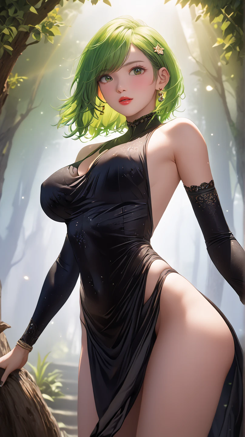 NSFW,highres, absurdres, detail, masterpiece, best quality, hyperdetailed, 8k, (best quality:1.1), (ultra high definition:1.1), (beautiful girl:1.1), (masterpiece:1.1), (photorealistic:1.1), Ultra Detail, (High Skin Detail:1.1), (Best Quality:1.1), (Ultra High Definition:1.1), (Masterpiece:1.1), (Photorealistic:1.1), Super Detail, (High Skin Detail:1.1), (Best:1.1), (High Hands Detail:1.1), (High Eyes Detail:1.1), solo, 1girl, (dynamic pose:0.3), detailed background, colorful,
(flirtatious, coquettish:1.1),(breasts apart:1.2), (bursting breasts,:1.1),(gigantic breasts:1.1), skindentation,
green hair, green fire,headphones,Delicate lace-trimmed camisole with a matching boyshort set,yellow eyes,
<lora:Burnin:1> <lora:GoodHands-beta2:1><lora:add-detail-xl:1> <lora:DetailedEyes_V3:1> <lora:hairdetailer:1> burnin <lora:SDS_Contrast tool_XL:1>